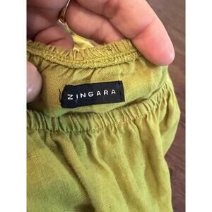 Zingara Women’s Green Peasant Blouse Boho Elastic Neck Puff Sleeve Tunic Size M